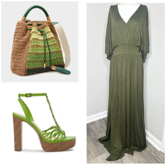 Elegant MIA JOY Olive Green Maxi Dress- NWT-LARGE - Picture 4 of 9